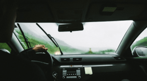 Driving through rain in the car