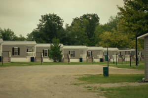 Line of mobile homes in a community